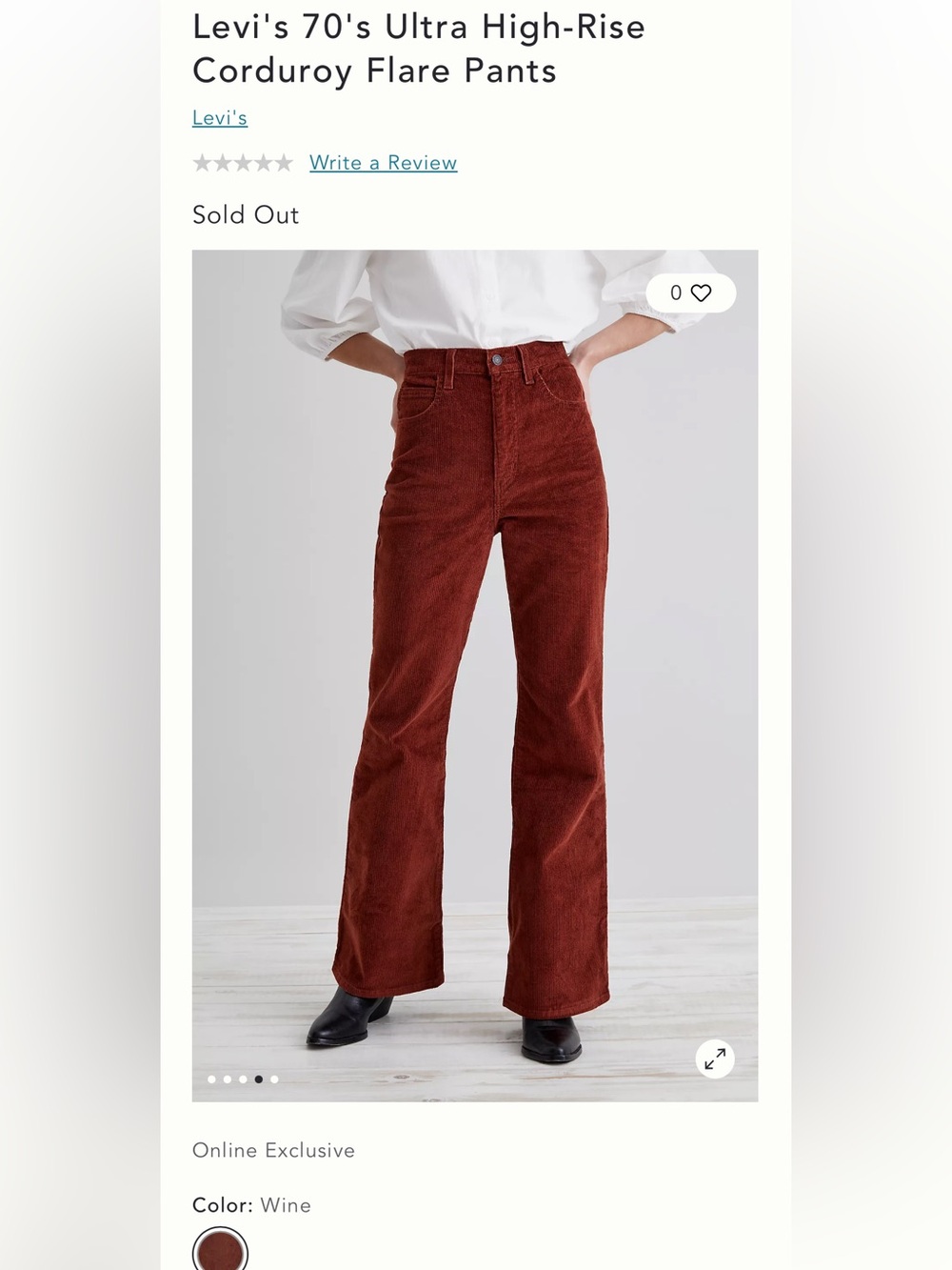 Levi’s 70s high flare corduroy pant